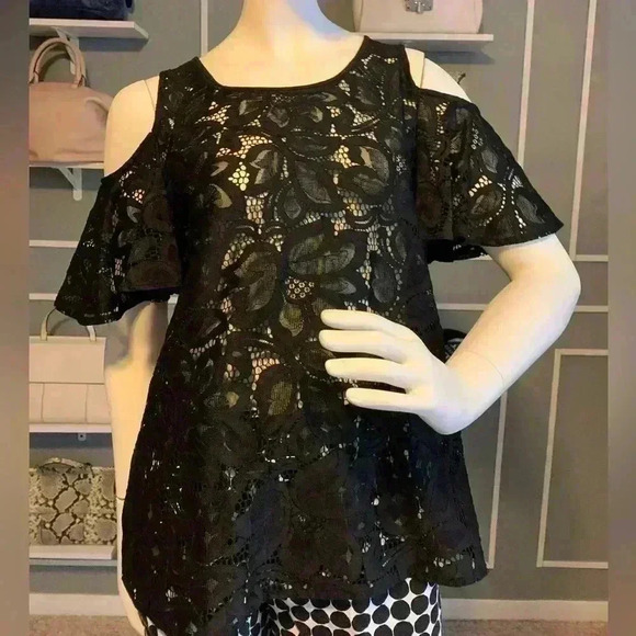Worthington lace  Petite Womens Round Neck Short Sleeve Blouse Size M - Picture 1 of 10